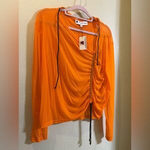 NWT Big Bottom Behavior Orange Mesh Ruched Top
